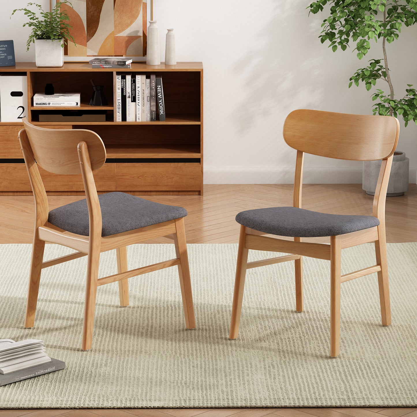 Dark Grey Dining Chairs Set of 2 - Fabric Cushioned