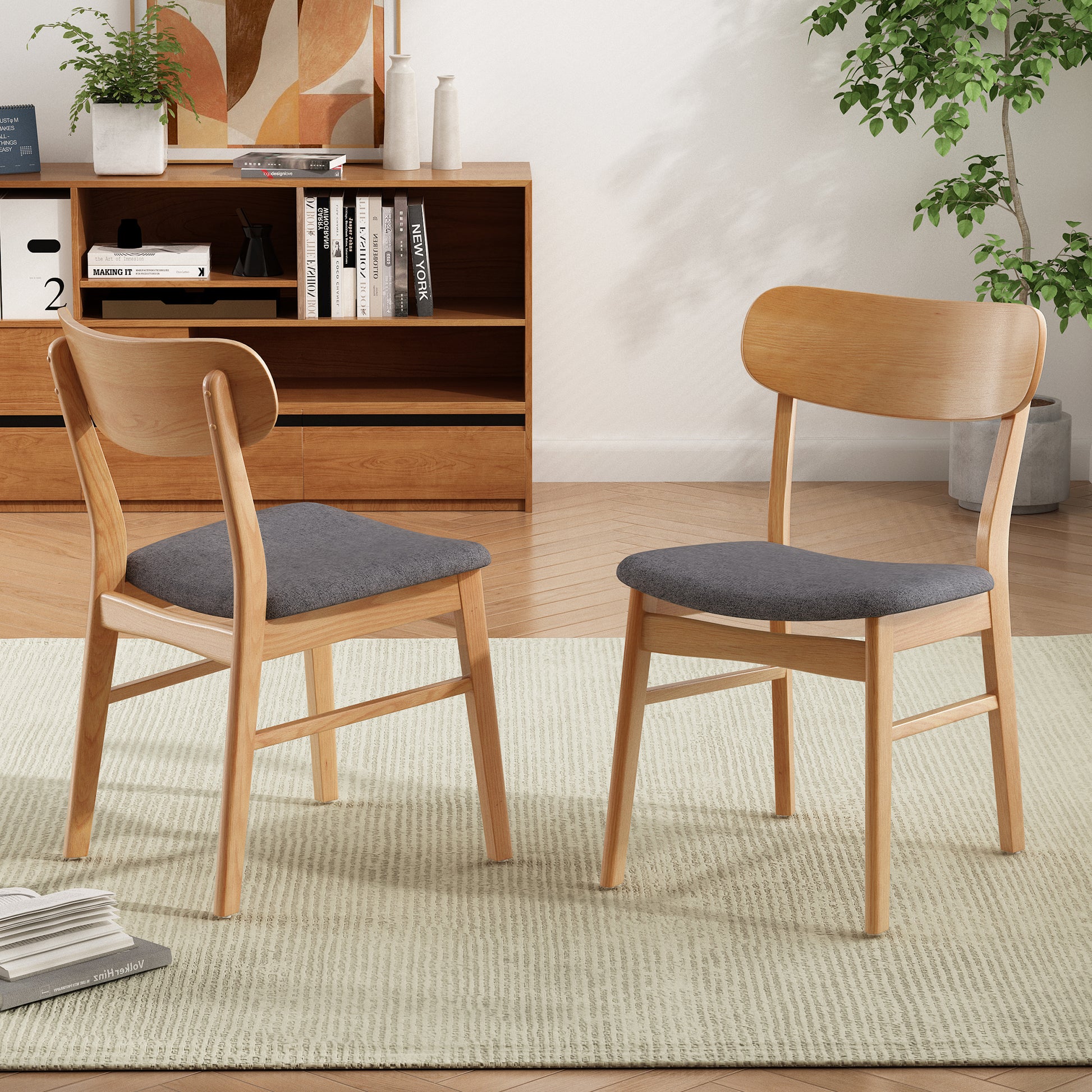 Dark Grey Dining Chairs Set of 2 - Fabric Cushioned