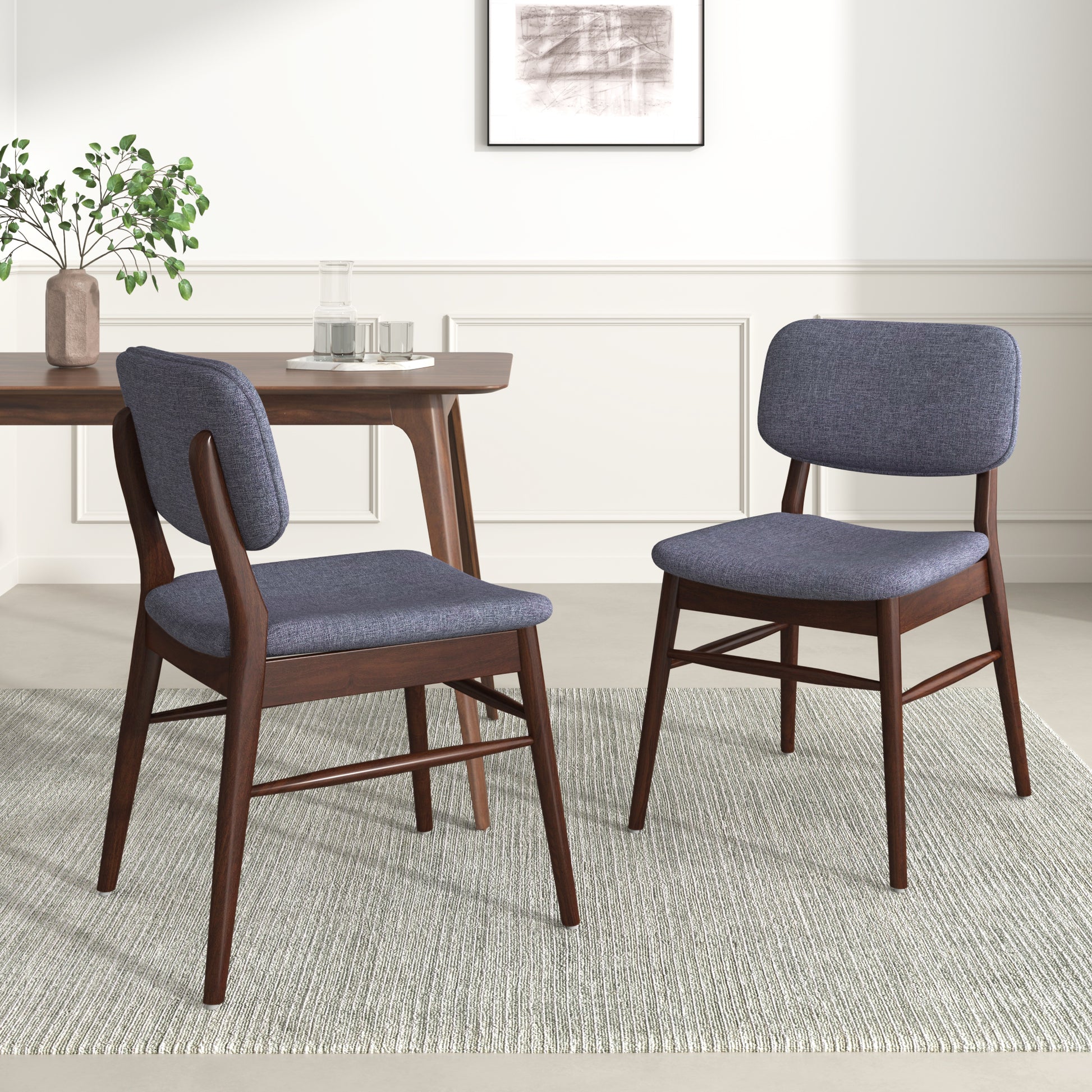 Set of 2 Mid - Century Upholstered Dining Chair with Rubberwood Frame, Walnut+Charcoal (same sku: 59302.00CCL)