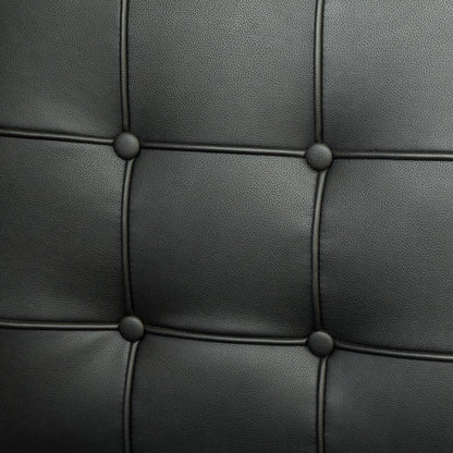 Black Leather Dining Chair Set with Stainless Steel Legs