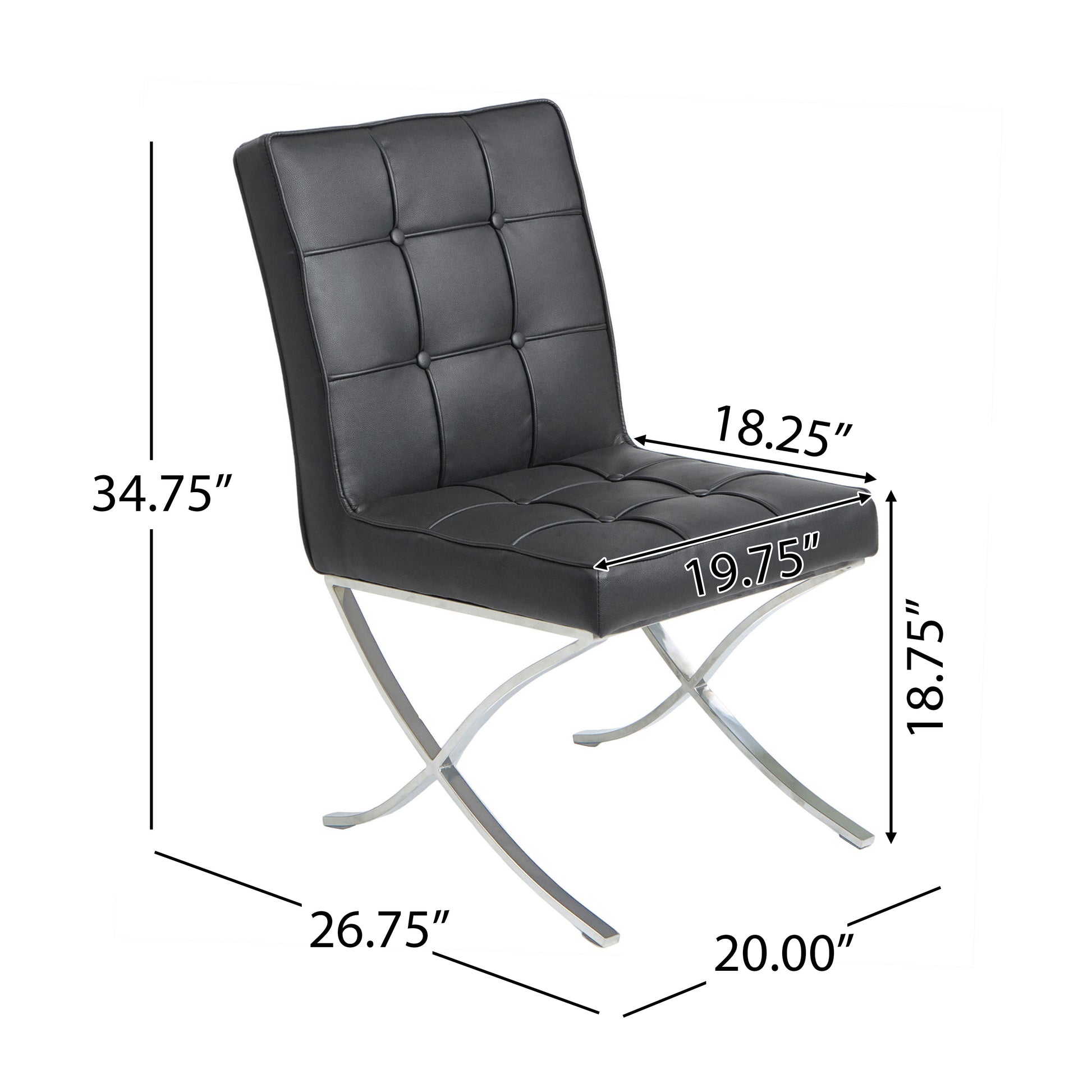 Black Leather Dining Chair Set with Stainless Steel Legs