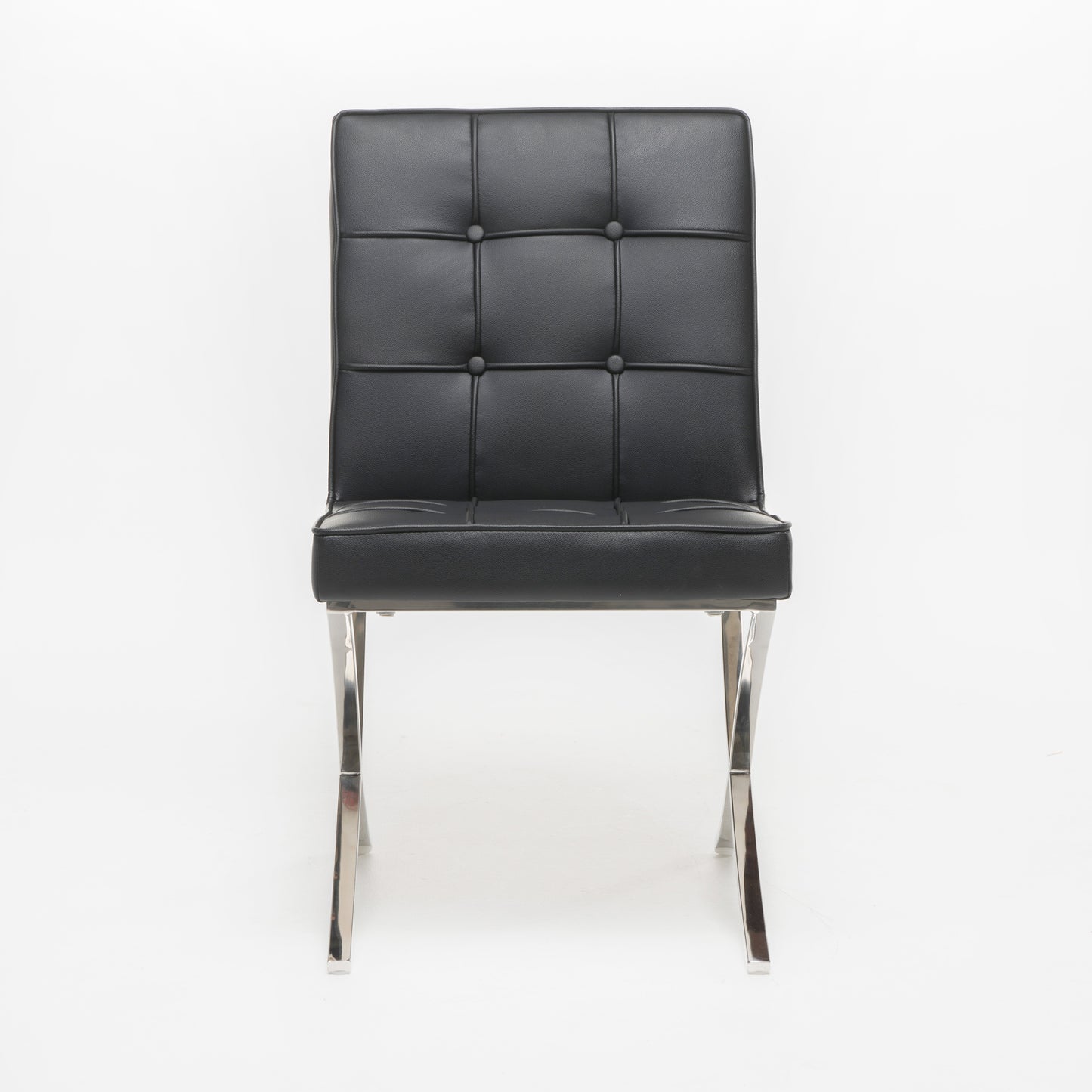 Black Leather Dining Chair Set with Stainless Steel Legs