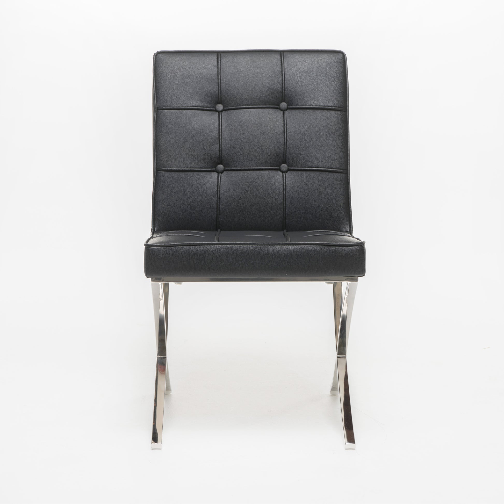 Black Leather Dining Chair Set with Stainless Steel Legs