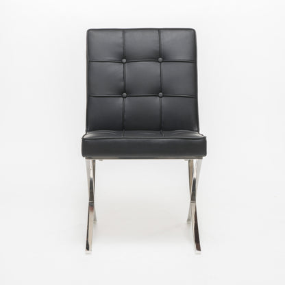 Black Leather Dining Chair Set with Stainless Steel Legs