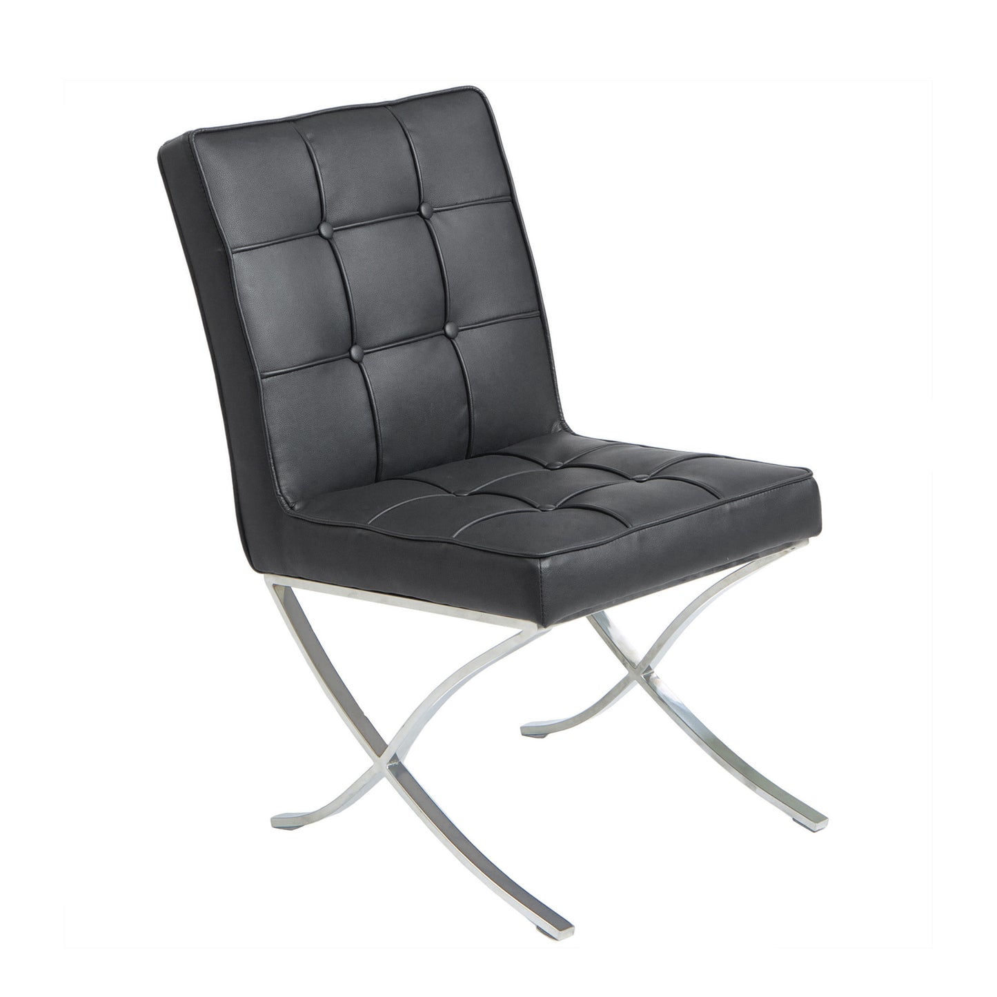 Black Leather Dining Chair Set with Stainless Steel Legs