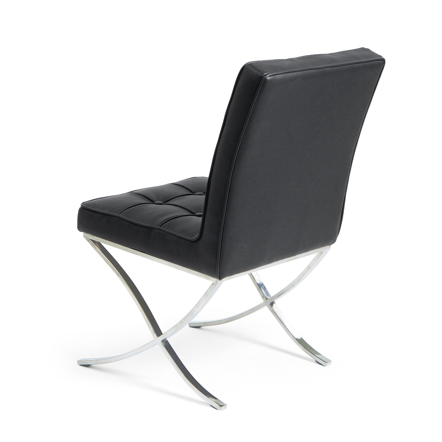 Black Leather Dining Chair Set with Stainless Steel Legs