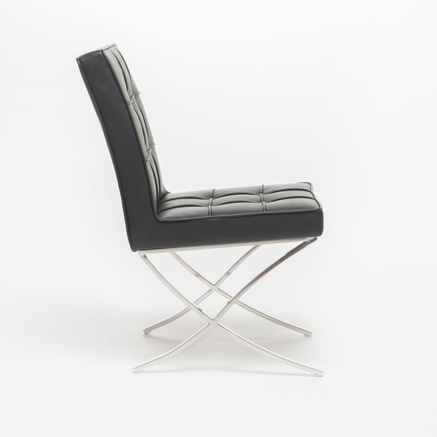 Black Leather Dining Chair Set with Stainless Steel Legs