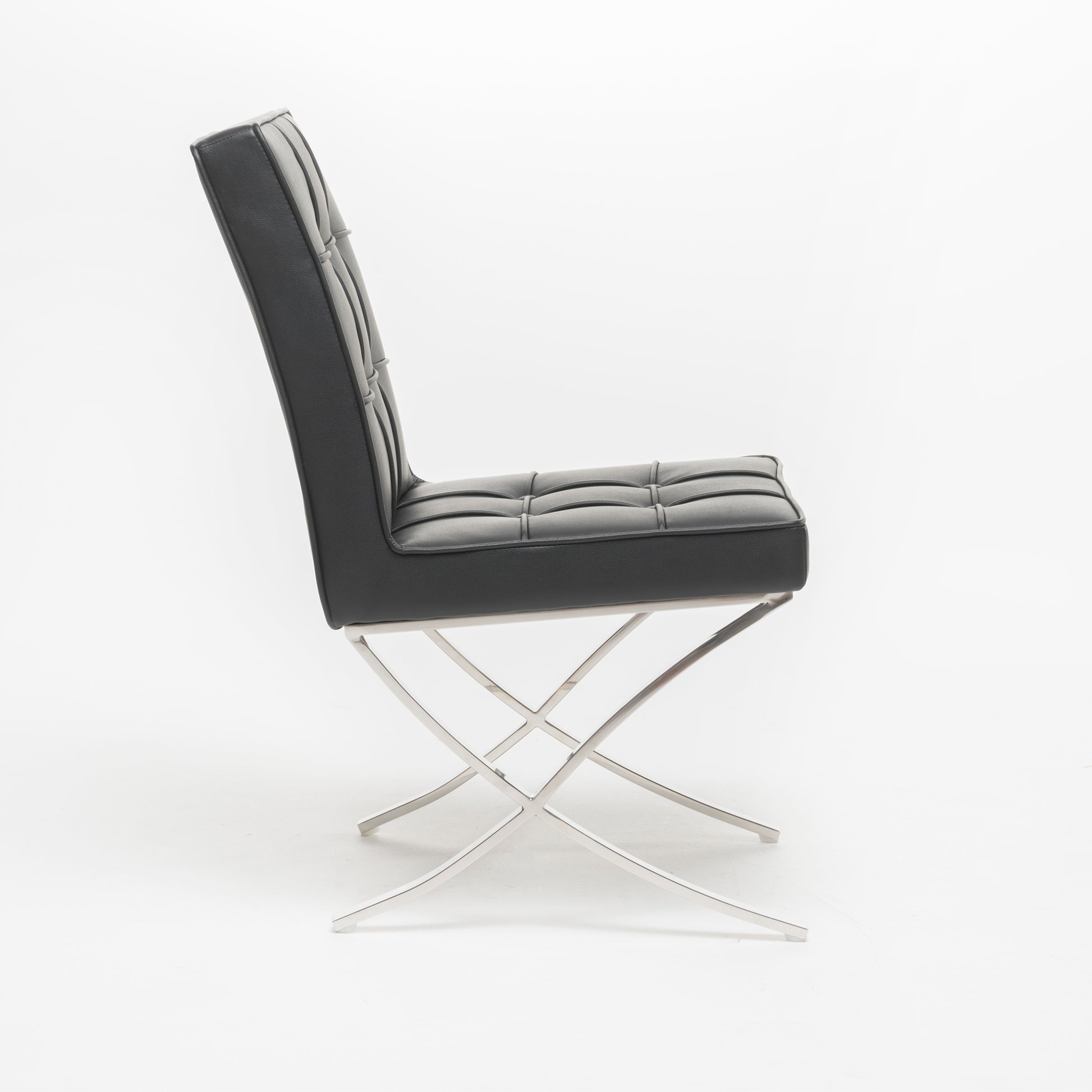 Black Leather Dining Chair Set with Stainless Steel Legs