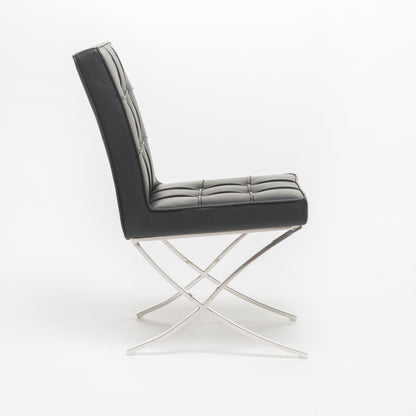 Black Leather Dining Chair Set with Stainless Steel Legs