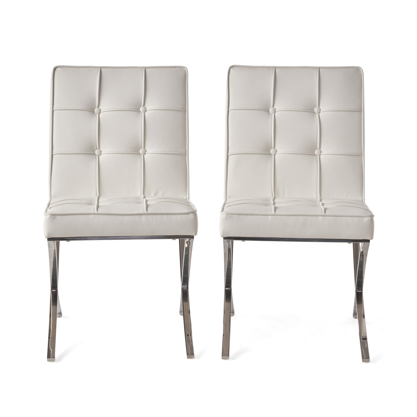 Elegant White Leather Dining Chairs (Set of 2)