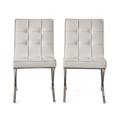 Elegant White Leather Dining Chairs (Set of 2)