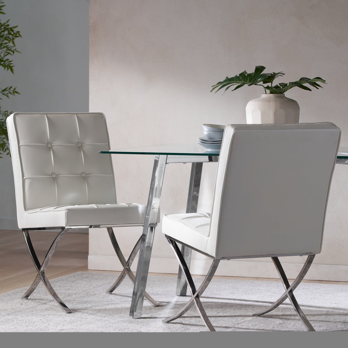 Elegant White Leather Dining Chairs (Set of 2)