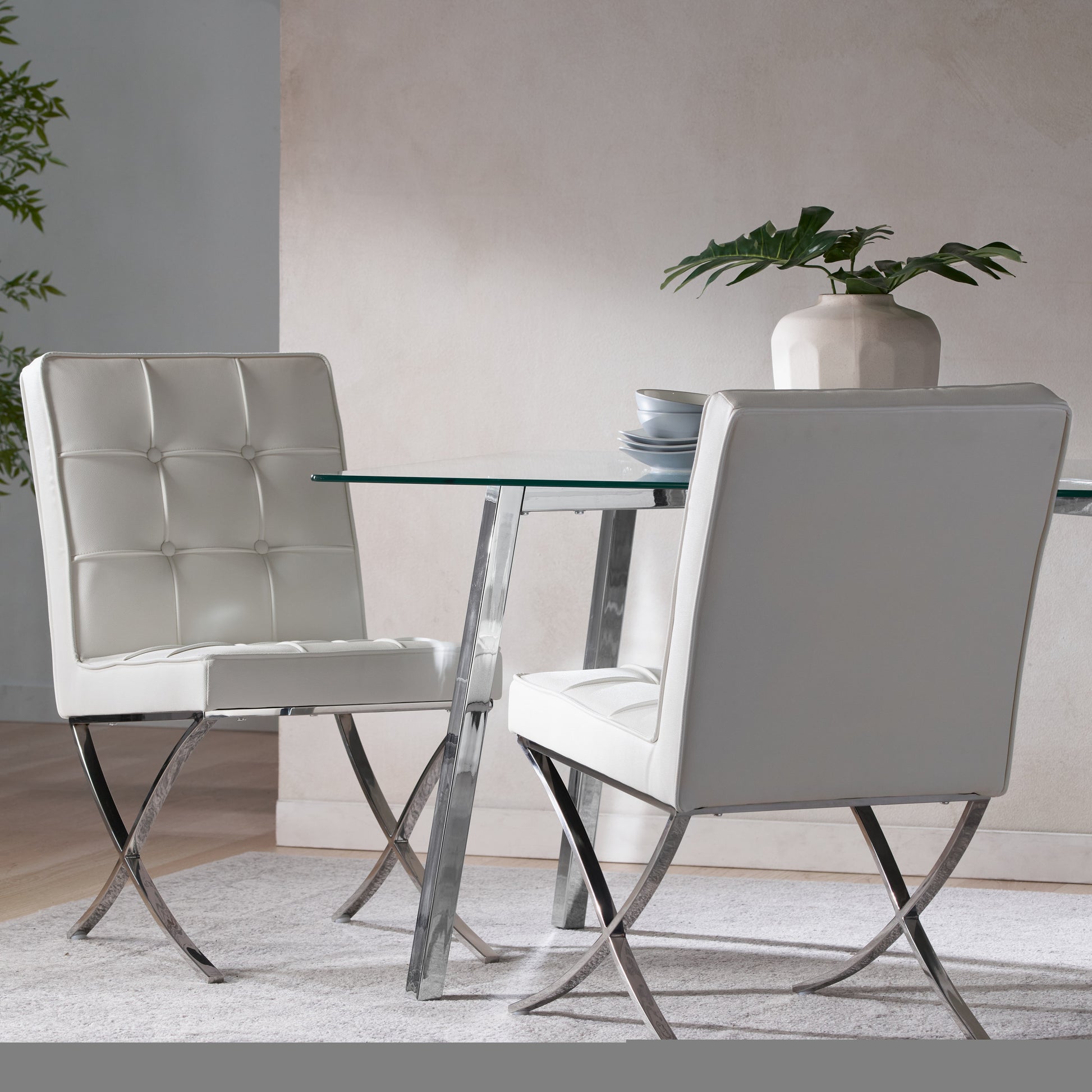 Elegant White Leather Dining Chairs (Set of 2)