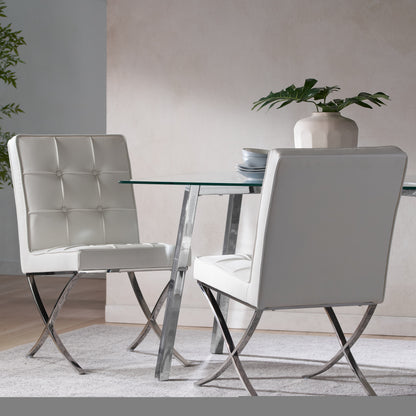 Elegant White Leather Dining Chairs (Set of 2)