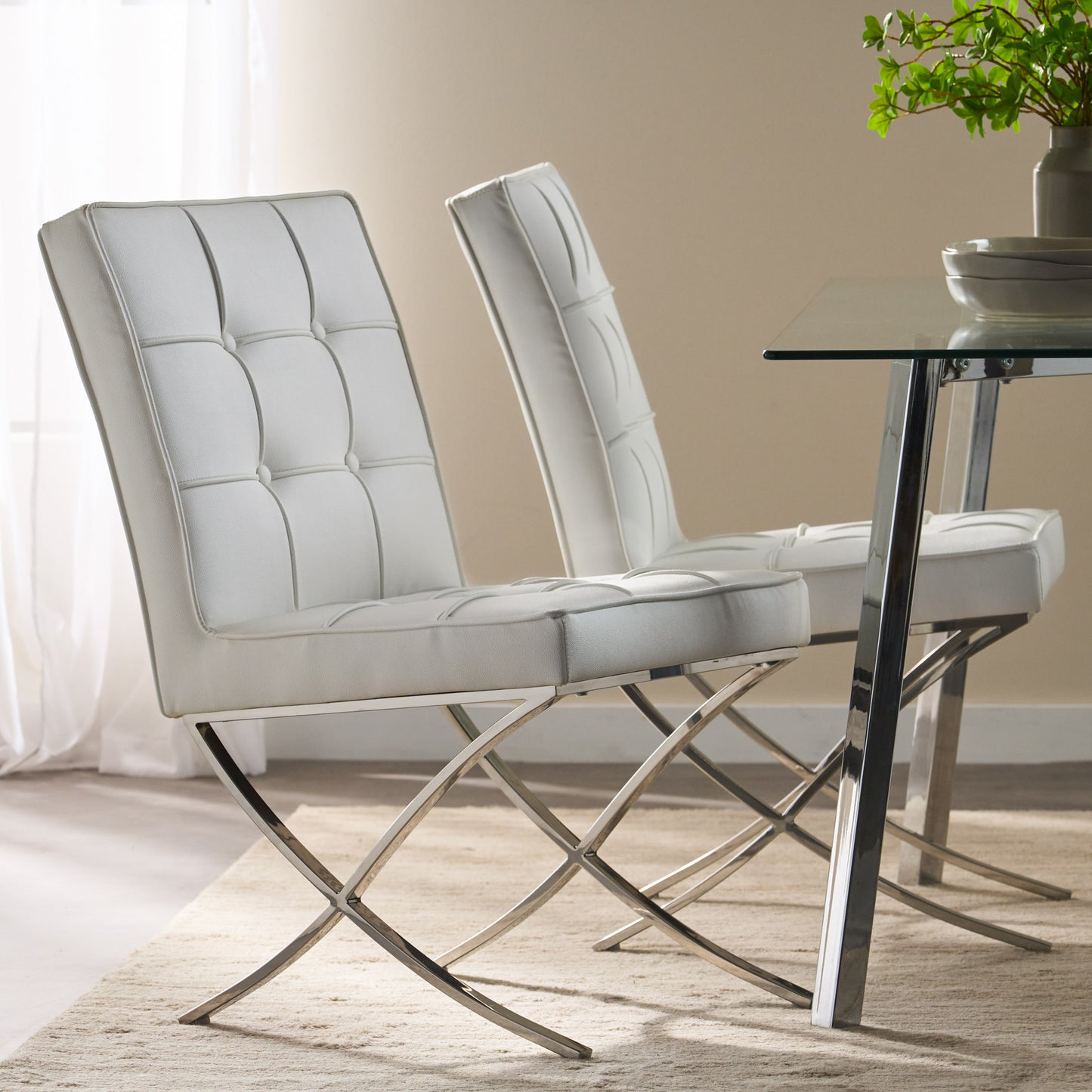 Elegant White Leather Dining Chairs (Set of 2)