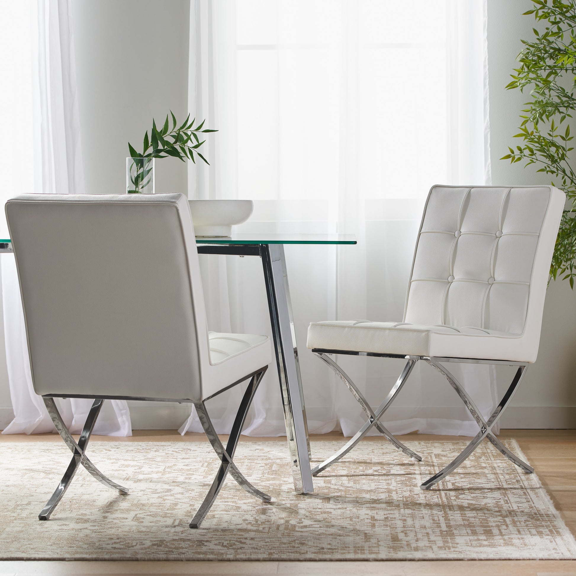 Elegant White Leather Dining Chairs (Set of 2)