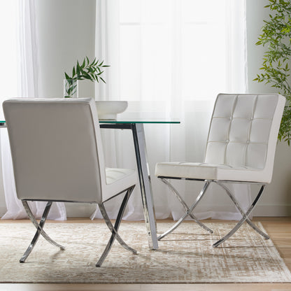 Elegant White Leather Dining Chairs (Set of 2)