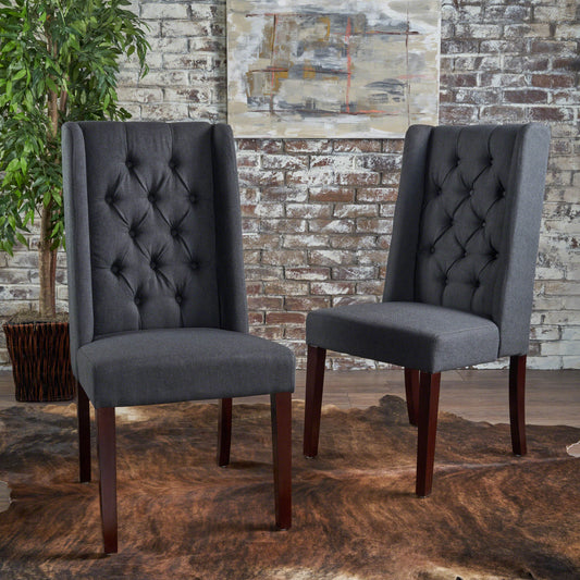 Charcoal Wood Fabric Dining Chairs - Set of 2 for Dining Room