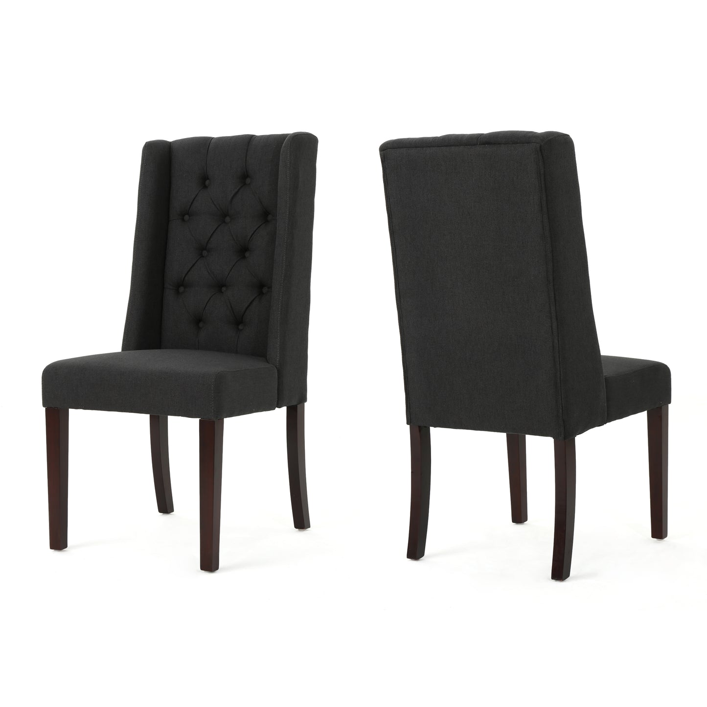 Charcoal Wood Fabric Dining Chairs - Set of 2 for Dining Room