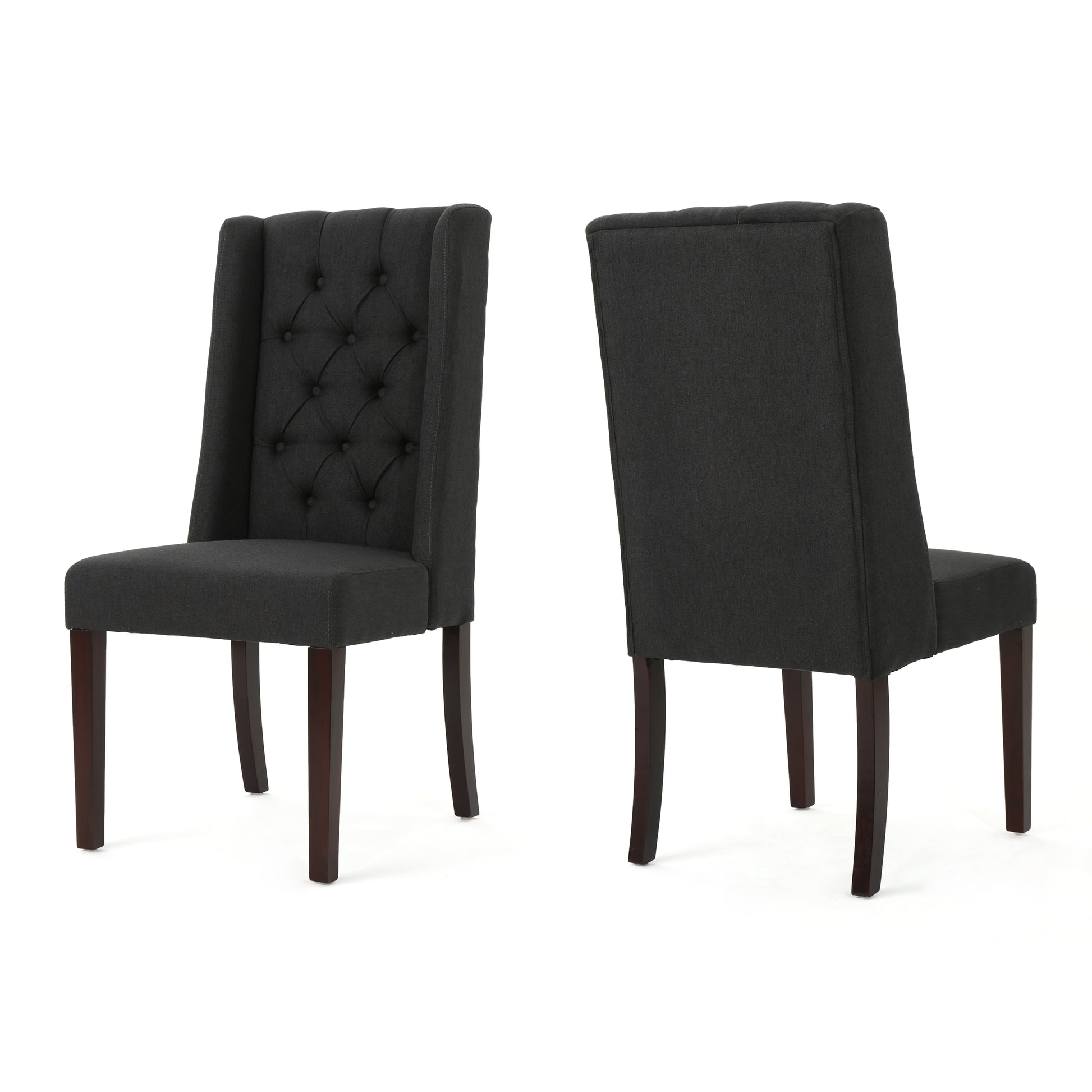 Charcoal Wood Fabric Dining Chairs - Set of 2 for Dining Room