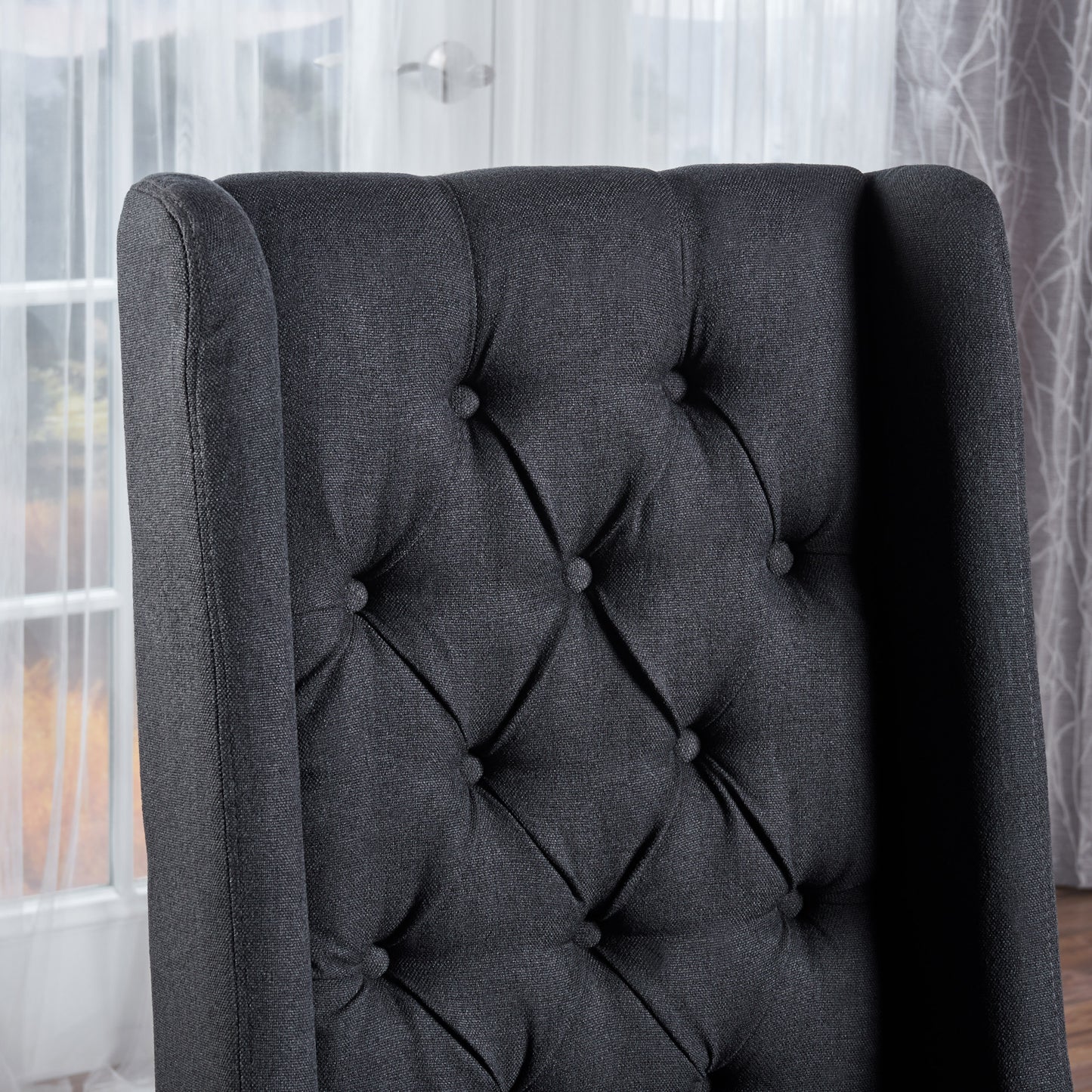 Charcoal Wood Fabric Dining Chairs - Set of 2 for Dining Room