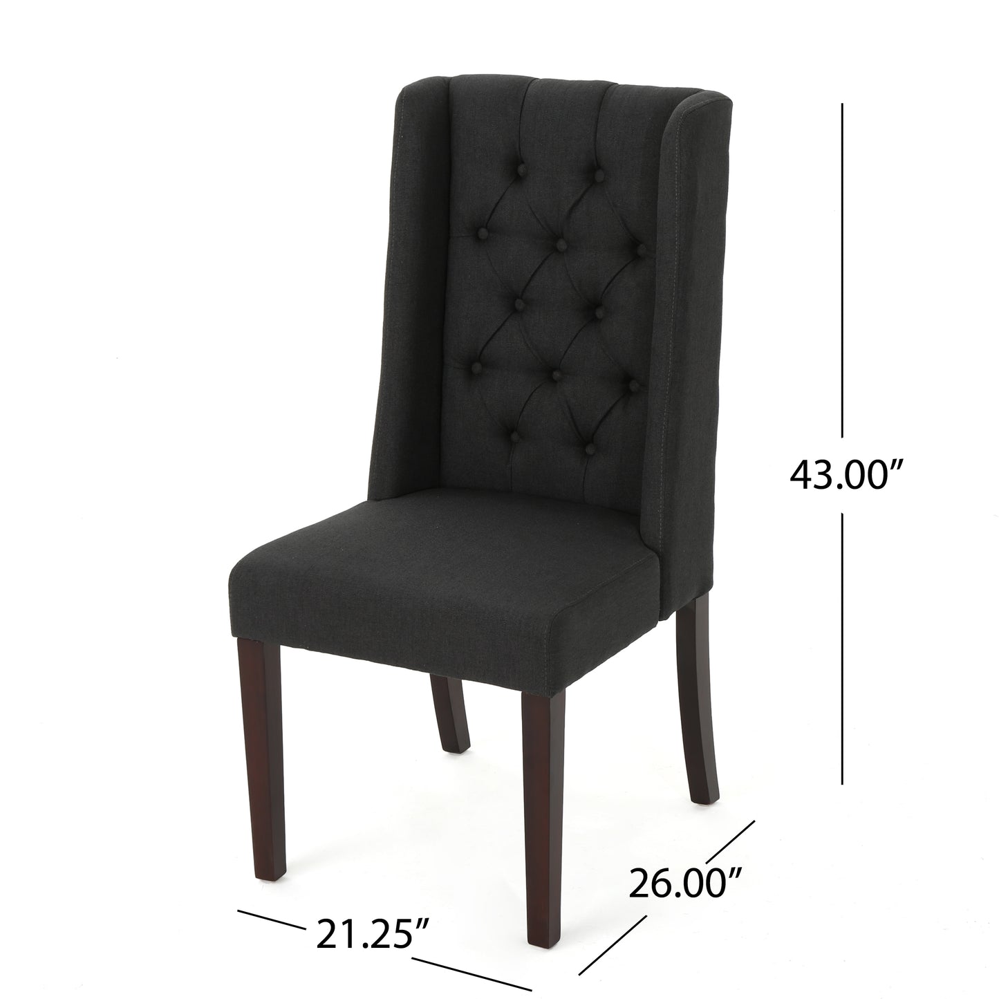 Charcoal Wood Fabric Dining Chairs - Set of 2 for Dining Room