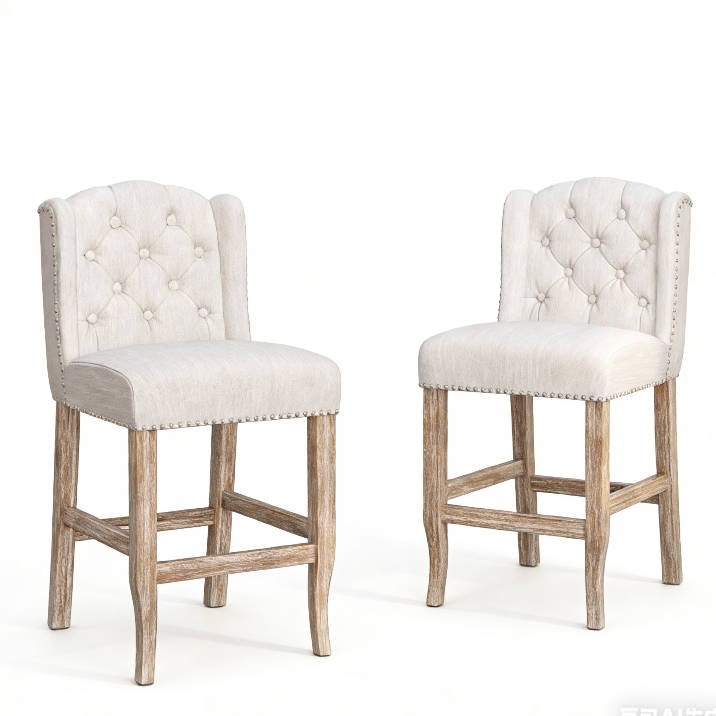 Beige Wingback Counter Stools Set of 2 - 26.78" Height