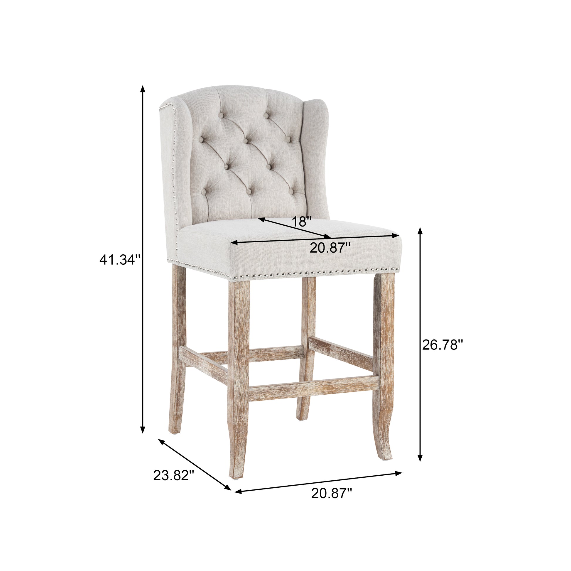 Beige Wingback Counter Stools Set of 2 - 26.78" Height