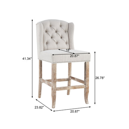 Beige Wingback Counter Stools Set of 2 - 26.78" Height