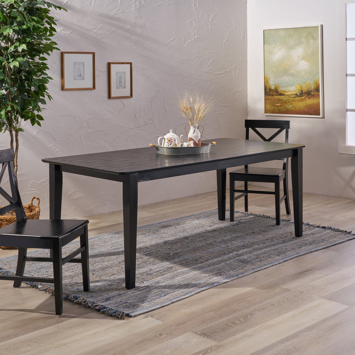 Black Solid Wood Dining Table - 76" x 35.5" for Dining Room
