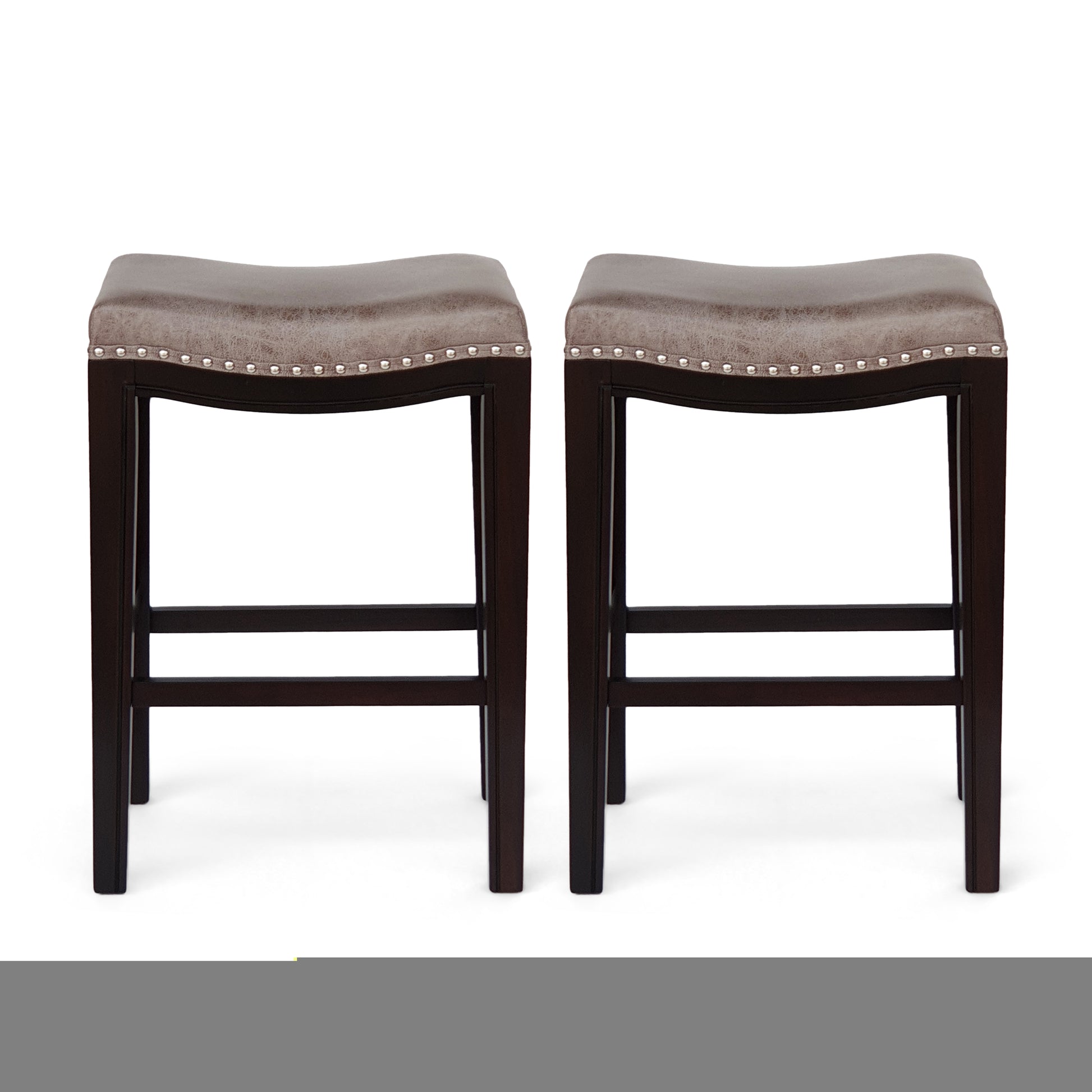 Grey Fabric Bar Stools Set of 2 - Acacia Wood Frame for Dining Room