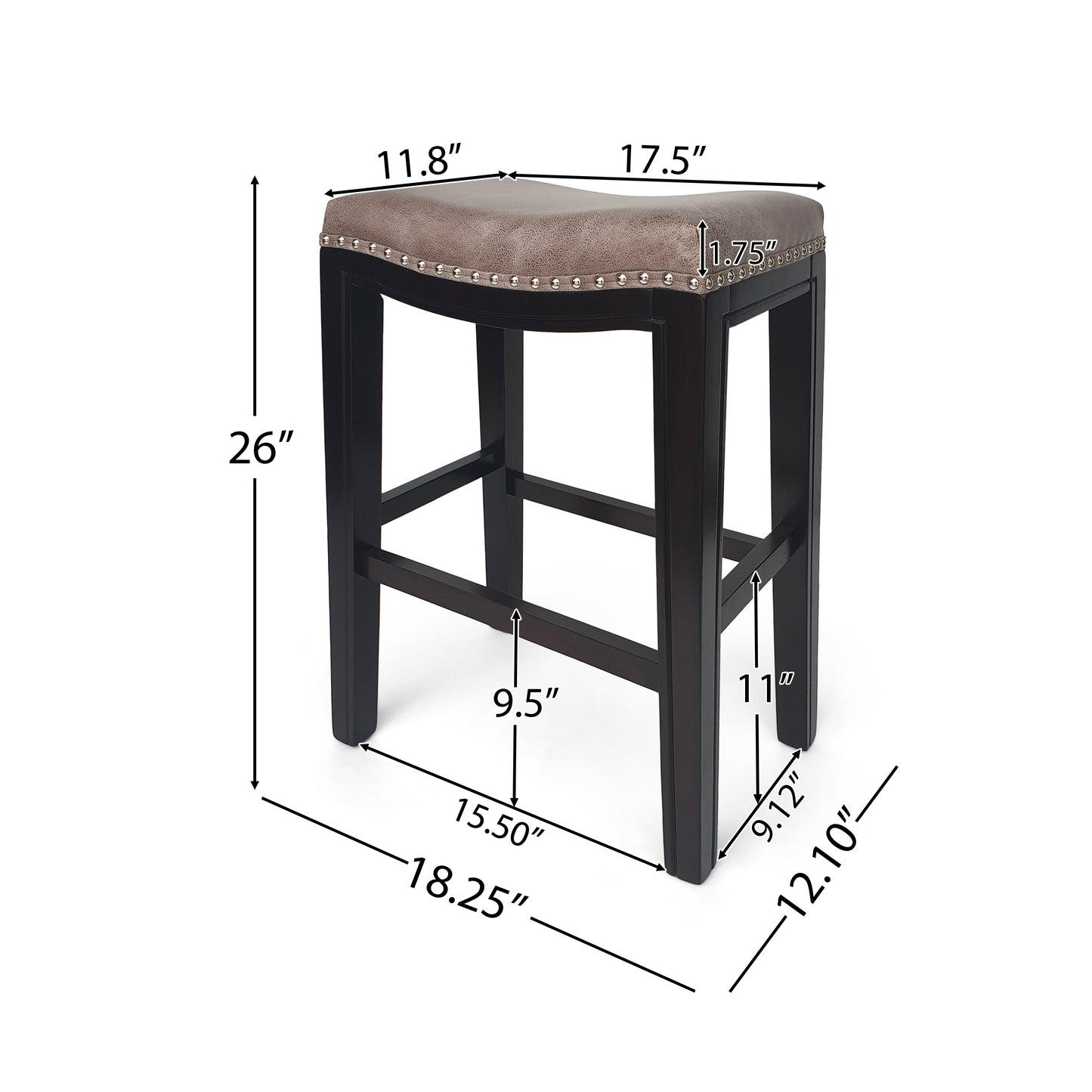Grey Fabric Bar Stools Set of 2 - Acacia Wood Frame for Dining Room