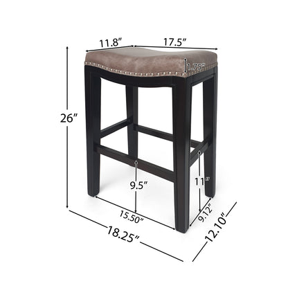 Grey Fabric Bar Stools Set of 2 - Acacia Wood Frame for Dining Room