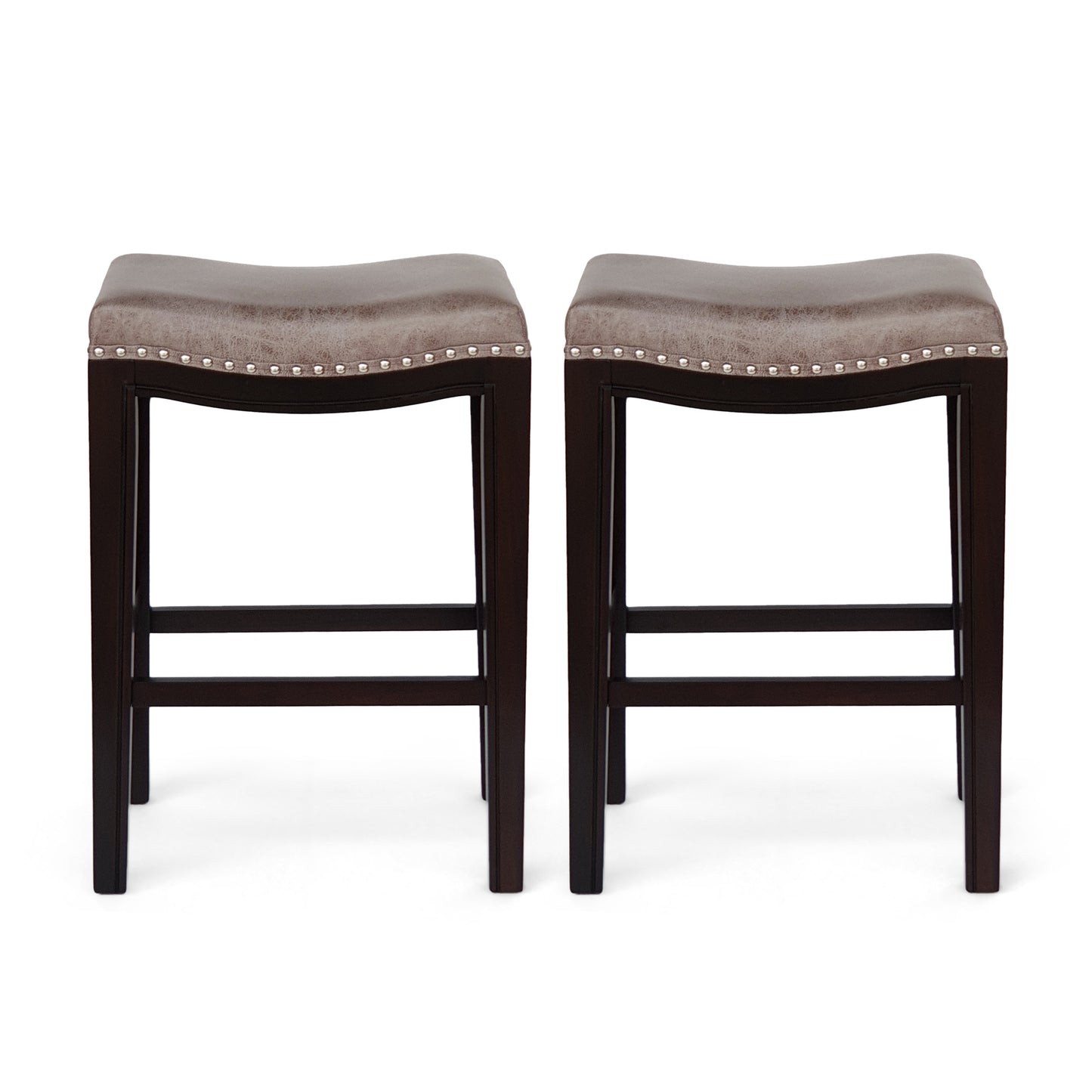 Grey Fabric Bar Stools Set of 2 - Acacia Wood Frame for Dining Room