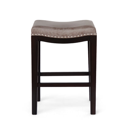 Grey Fabric Bar Stools Set of 2 - Acacia Wood Frame for Dining Room