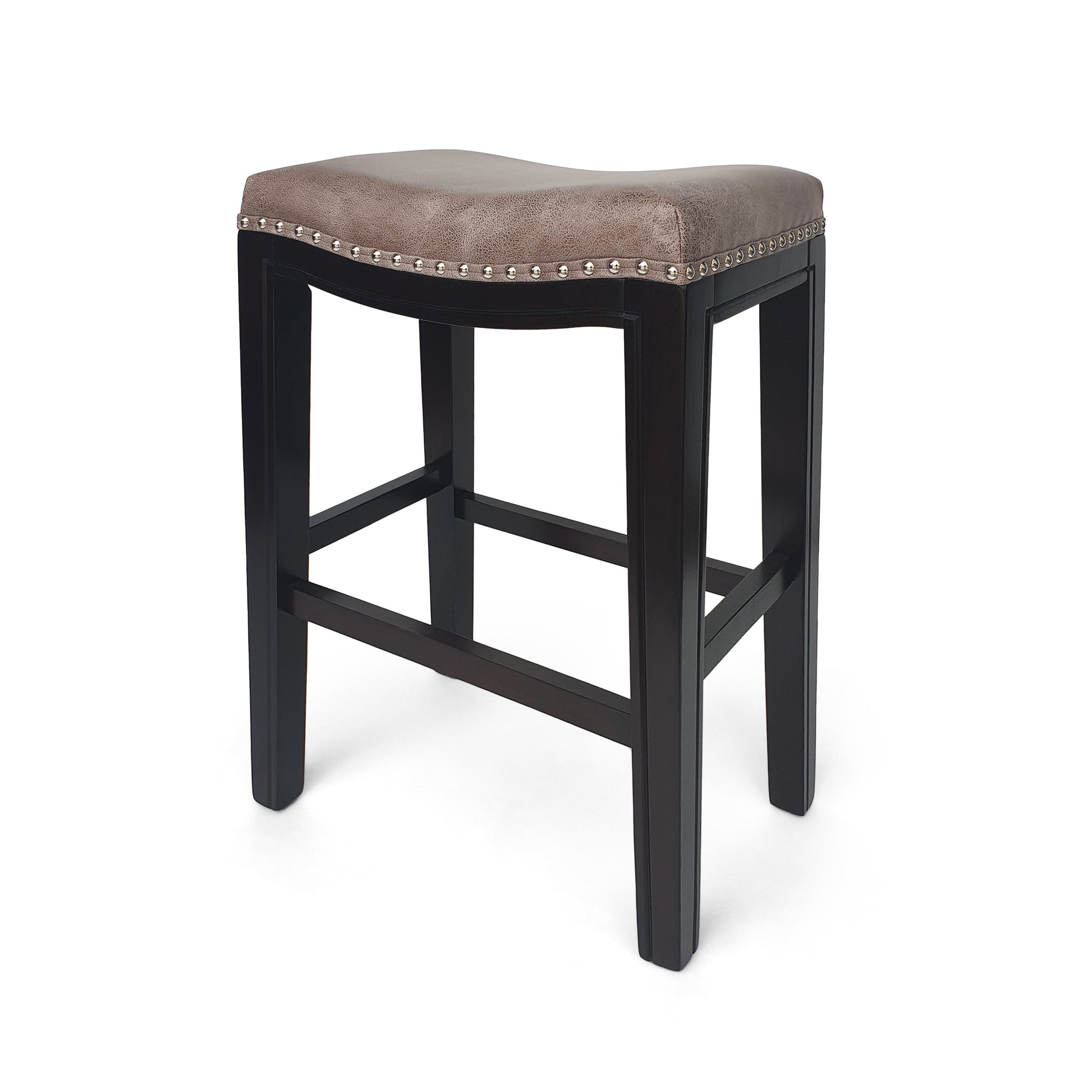 Grey Fabric Bar Stools Set of 2 - Acacia Wood Frame for Dining Room