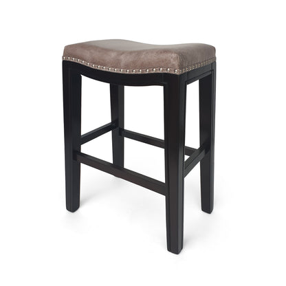 Grey Fabric Bar Stools Set of 2 - Acacia Wood Frame for Dining Room