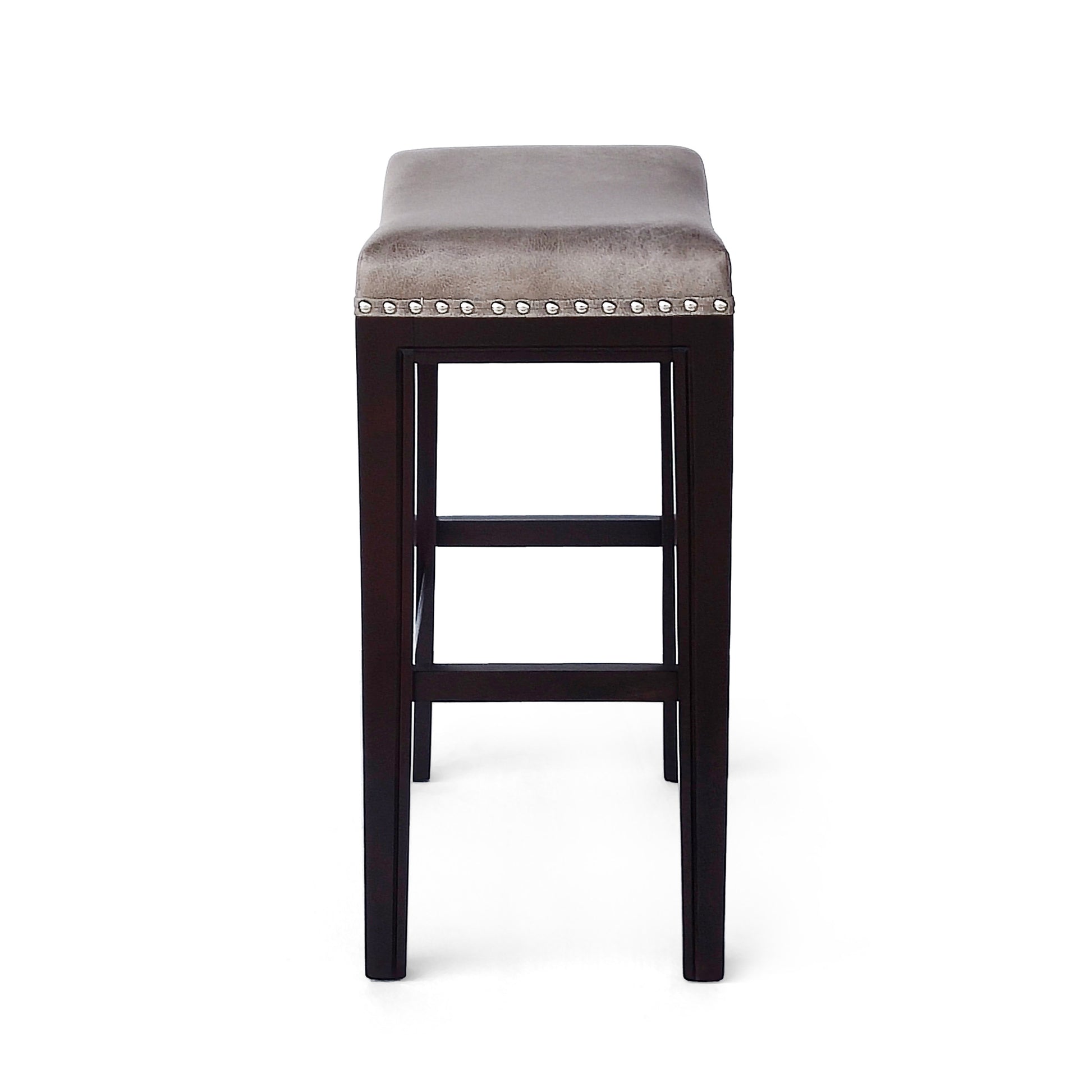 Grey Fabric Bar Stools Set of 2 - Acacia Wood Frame for Dining Room