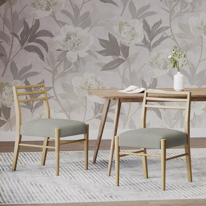 Dining Chairs Set of 2 - Grey Fabric Farmhouse Style