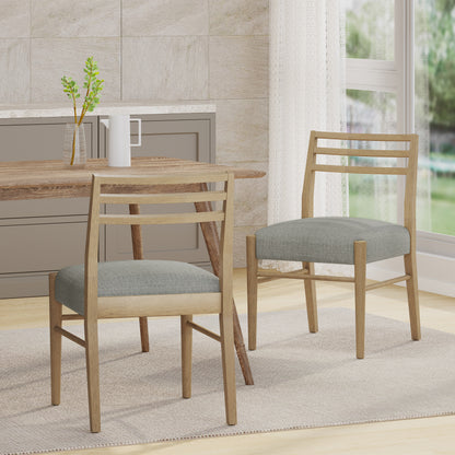 Dining Chairs Set of 2 - Grey Fabric Farmhouse Style