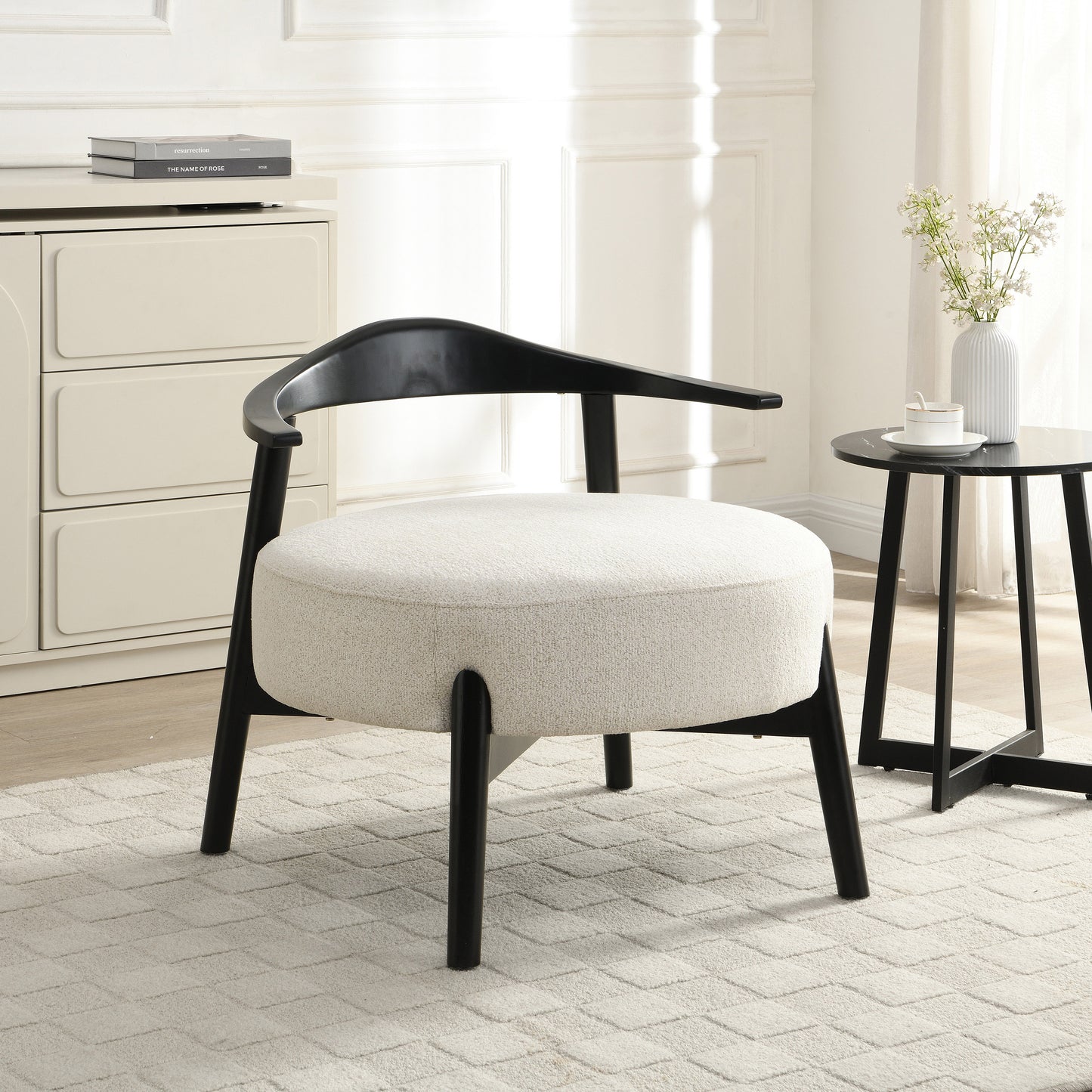 Upholstered Accent Chair, Modern Living Room Chairs, Reading Armchair for Sunroom Bedroom, Beige, Supports 300lbs