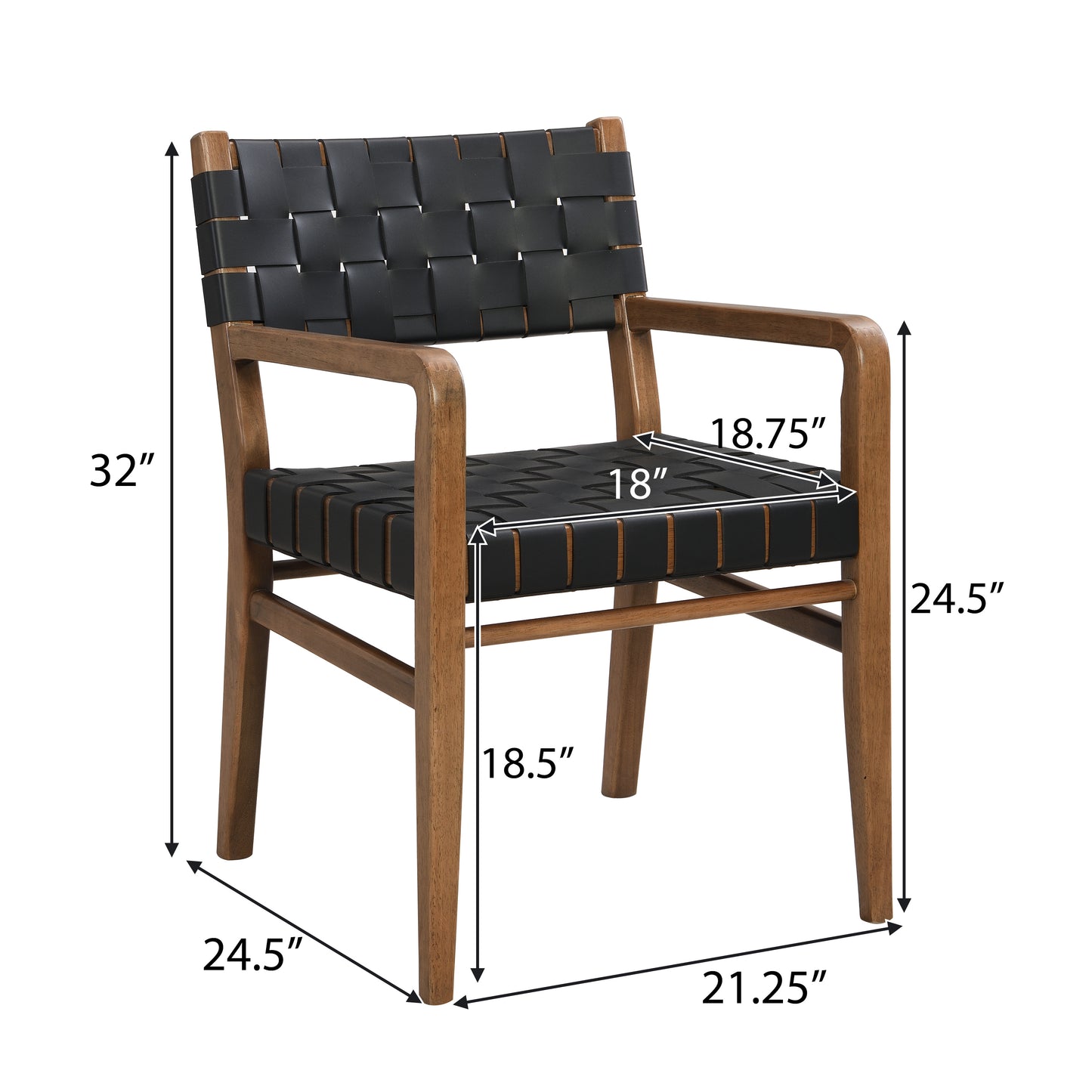 Black PU Leather Dining Chair Set with Rubberwood Frame