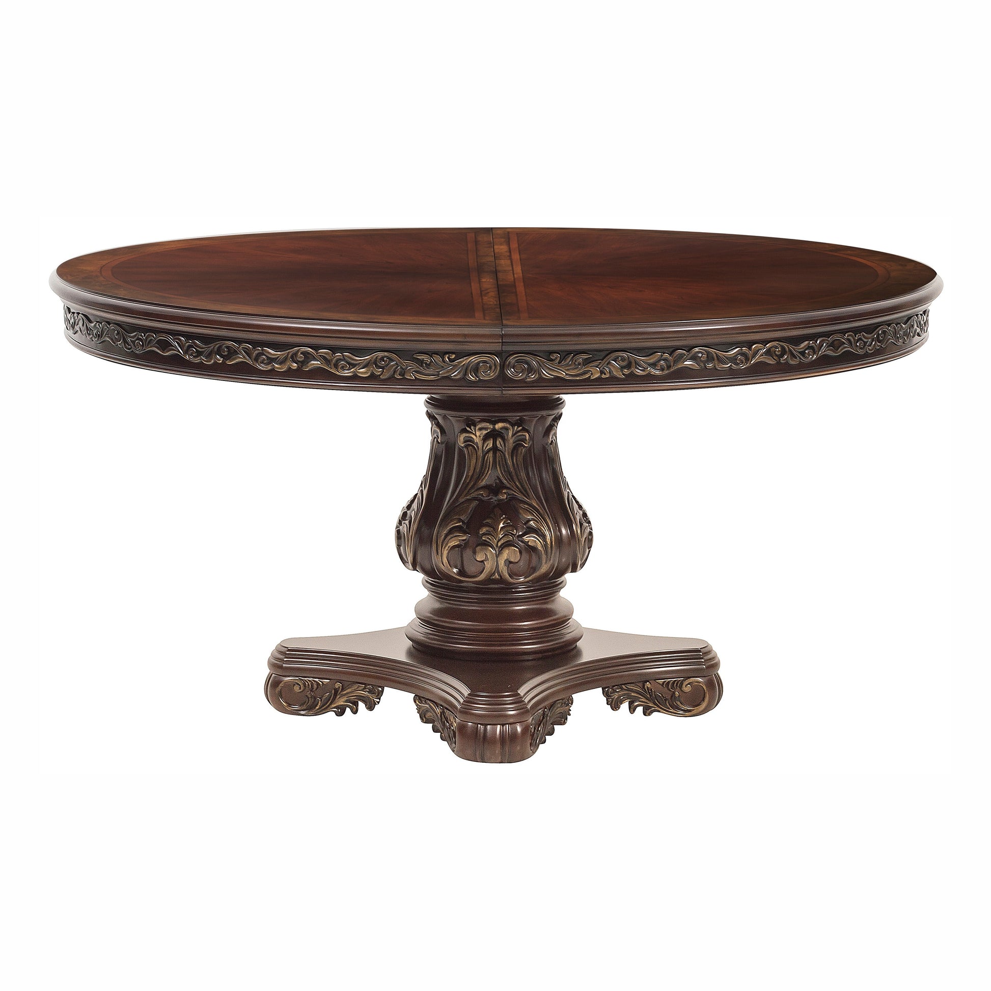 Beautiful Cherry Finish with Gold Tipping 1pc Dining Round/Oval Table with Extension Leaf Traditional Design Furniture