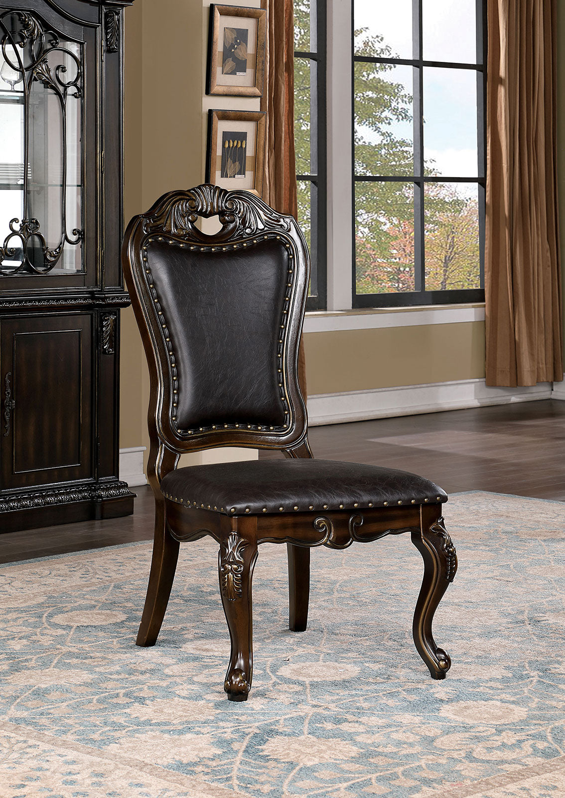 Dark Brown Walnut Dining Chairs - Set of 2
