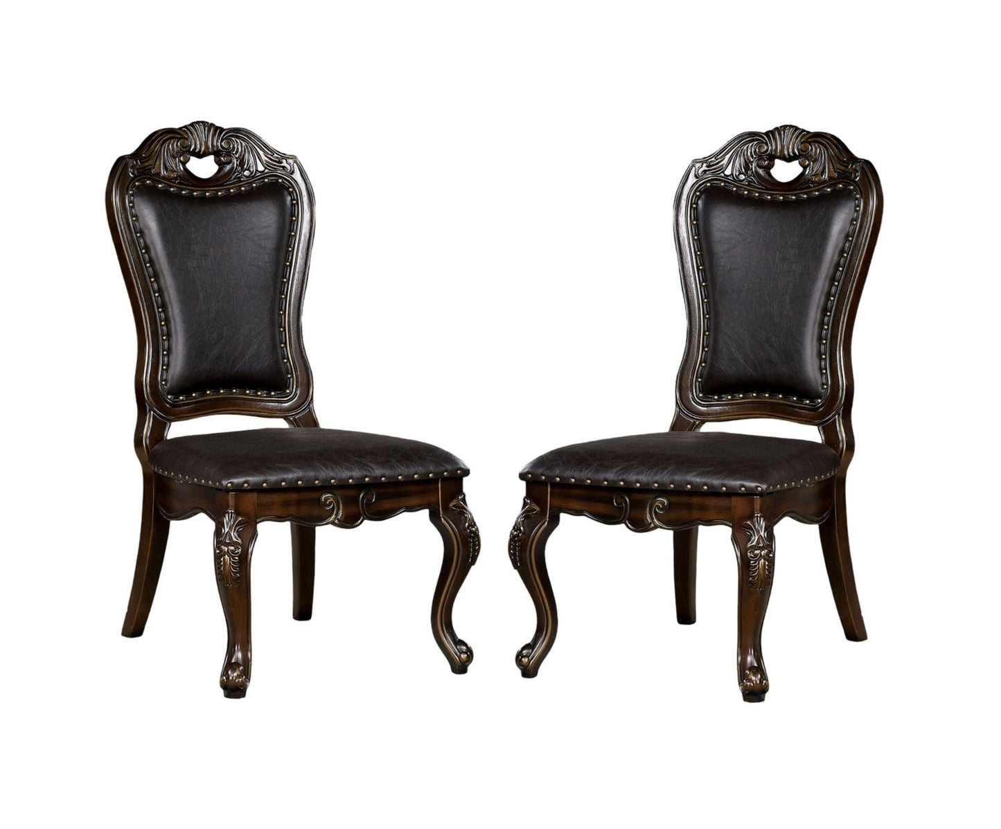 Dark Brown Walnut Dining Chairs - Set of 2
