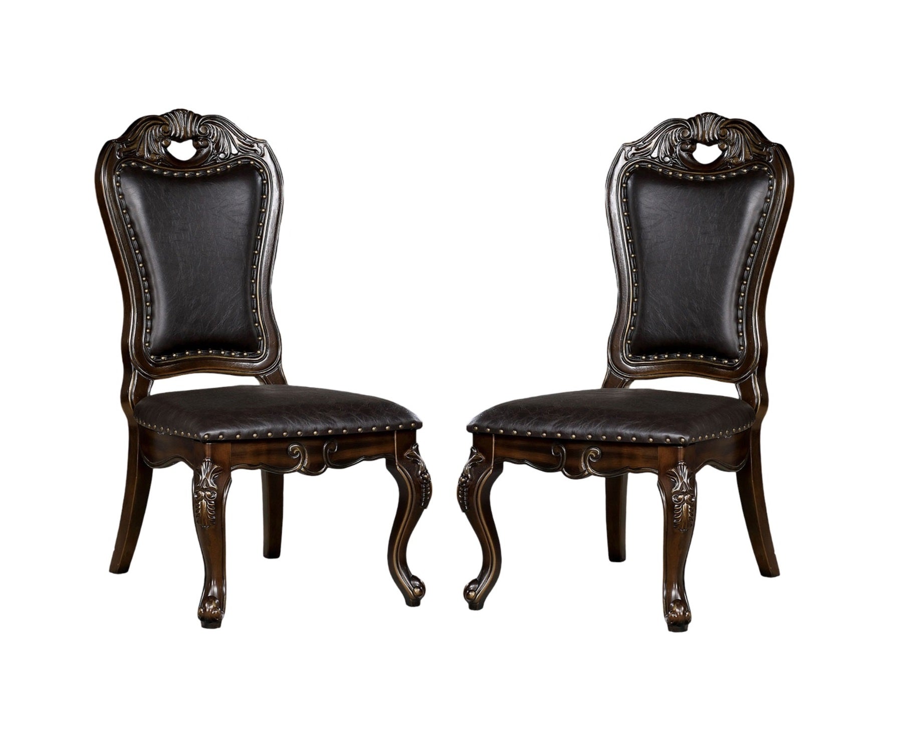 Dark Brown Walnut Dining Chairs - Set of 2