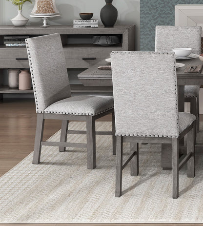 Beige Fabric Side Chairs 2 Piece Dining Set
