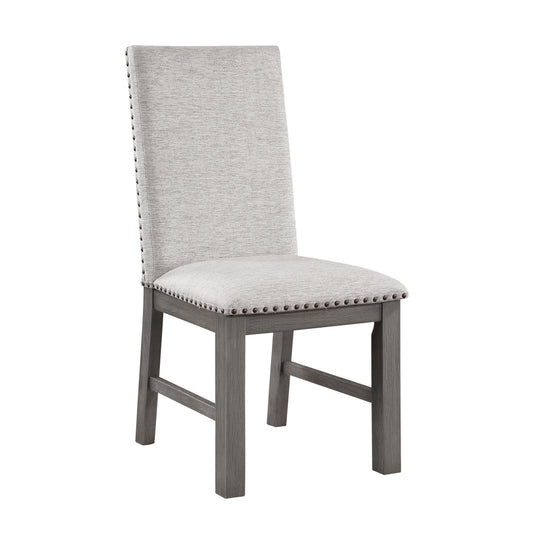 Dining Chairs 2pc Set Beige Fabric Upholstered Seat and Back Nailhead Trim Gray Finish Wood Frame Rustic Design Dining Furniture