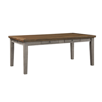 Traditional Dining Table - Gray & Cherry Wood - 6 Drawers