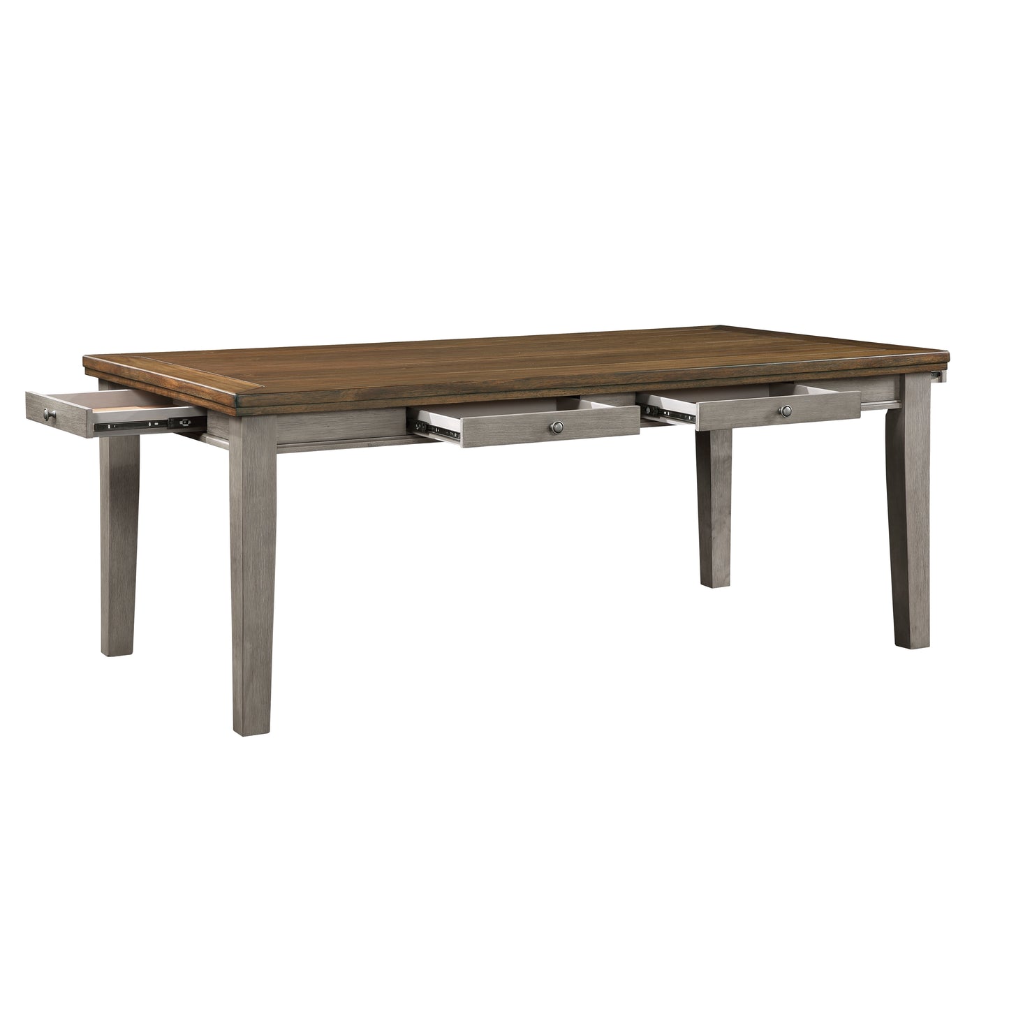 Traditional Dining Table - Gray & Cherry Wood - 6 Drawers